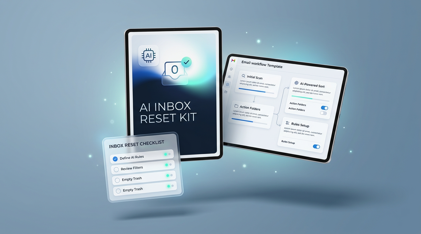 The AI Inbox Reset Kit digital preview showcasing email templates and triage workflows